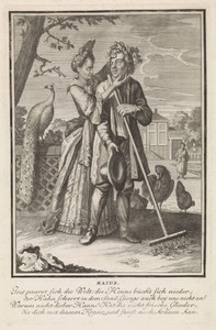Mei by Caspar Luyken, created 1698 - 1702, in paper; etching; engraving. Download this artwork as a high-resolution wallpaper for desktop, tablet, or mobile. — Travel Wallpaper