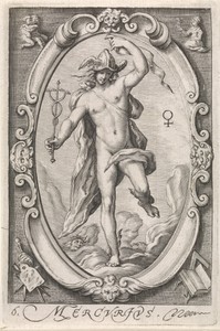 Mercurius by Jacob Matham, created 1597, in paper; engraving. Download this artwork as a high-resolution wallpaper for desktop, tablet, or mobile. — Jacob Matham Wallpaper