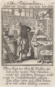 Messenmaker by Caspar Luyken, created 1711, in paper; etching. Download this artwork as a high-resolution wallpaper for desktop, tablet, or mobile. — Art Wallpaper
