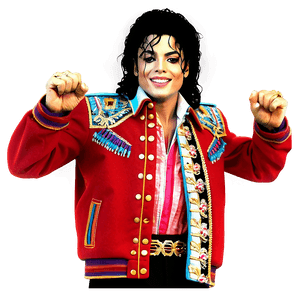 Michael Jackson in a red embroidered jacket with fists raised, glowing against a red background. — Michael Jackson Thriller PNG