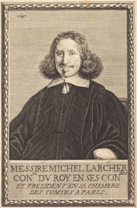 Michel Larcher by Abraham Bosse, created 1647, in engraving. Download this artwork as a high-resolution wallpaper for desktop, tablet, or mobile. — Abraham Bosse Wallpaper