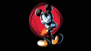 Mickey Mouse i en röd cirkulär ram mot svart bakgrund — Mickey Mouse Aesthetic Bakgrundsbilder