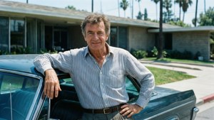 Dick Van Dyke poserer med en vintage bil i LA
