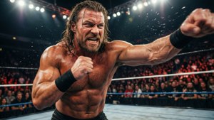 Imagem de ação dinâmica de Jay Lethal desferindo um soco no ringue.