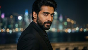 Riyaz Aly i en sort habit, der kigger tilbage om natten i byen