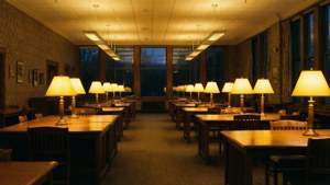 Fredelig natlig biblioteksscene på WCU