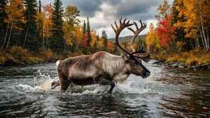 Reindeer swimming during their autumn migration. — Reindeer Wallpaper