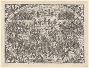 Militaire rangen by Jost Amman, created 1579, in paper; etching. Download this artwork as a high-resolution wallpaper for desktop, tablet, or mobile. — Jost Amman Wallpaper