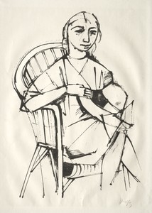 Milliner by Karl Hofer, created 1922, in lithograph. Download this artwork as a high-resolution wallpaper for desktop, tablet, or mobile. — Karl Hofer Wallpaper