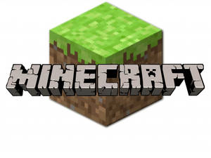 Minecraft logo with grass and dirt block background