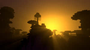 Bosque de Minecraft al atardecer con cielo naranja brillante y rayos de sol. — Tonos del atardecer Fondos de pantalla