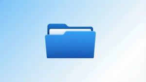 A clean minimalist wallpaper featuring a classic blue Mac folder icon on a gradient background.