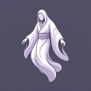 Een eenvoudige, elegante vectorillustratie van een yurei in een lege ruimte.