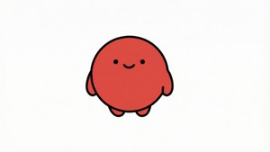 Seni garis sederhana dari Womp Womp merah di latar belakang putih.
