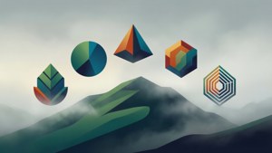 En slank minimalistisk vektorkunstfortolkning af Fog Hill of Five Elements med geometriske former