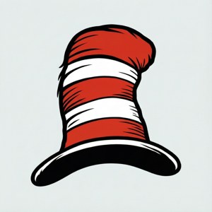 En ren vektorillustrasjon av en Dr. Seuss-hatt i minimal stil.