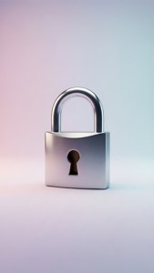 Clean pastel background with a silver padlock