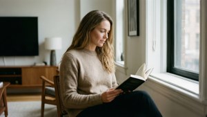 Jennifer Finnigan entspannt sich in einem modernen Loft mit natürlichem Licht.