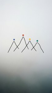 Minimalistisk vertikal tapet af Fog Hill of Five Elements med enkle linjer og prikker