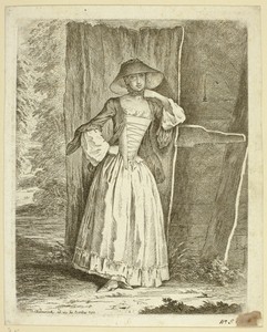 Miss Quantin Standing by Daniel Nikolaus Chodowiecki, created 1758, in Etching on paper. Download this artwork as a high-resolution wallpaper for desktop, table — Daniel Nikolaus Chodowiecki Wallpaper