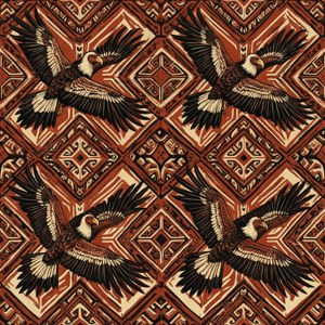 Una carta da parati a motivo seamless con motivi geometrici di condor ispirati a Moche in colori terrosi