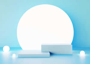 Exhibición minimalista de producto con bloques blancos y orbes brillantes sobre un fondo de degradado azul. — 3d Laptop Fondos de pantalla