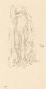 Model Draping by James McNeill Whistler, created c. 1889, in lithograph in black on laid paper. Download this artwork as a high-resolution wallpaper for desktop — James McNeill Whistler Wallpaper