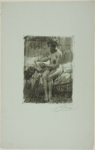 Model Reading by Anders Zorn, created 1910, in Etching on light blue laid paper. Download this artwork as a high-resolution wallpaper for desktop, tablet, or mo — Anders Zorn Wallpaper