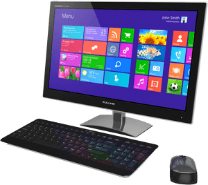 Computadora todo en uno con interfaz Windows colorida y teclado arcoíris — Escritorio Fondos de pantalla
