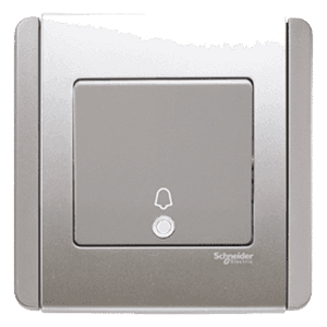 Botón de interfono Schneider Electric plateado con icono de campana y luz indicadora. — Imágenes de Luz LED Imágenes