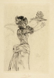 Modernity by Félicien Rops, created 1883, in Drypoint on cream wove paper. Download this artwork as a high-resolution wallpaper for desktop, tablet, or mobile. — Illustration Wallpaper