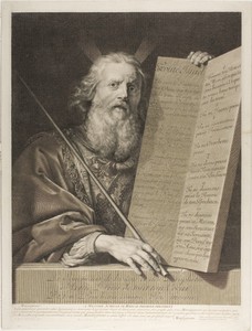 Moïse by Gerard Edelinck, created 1699, in Engraving on paper. Download this artwork as a high-resolution wallpaper for desktop, tablet, or mobile. — Illustration Wallpaper