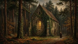 Et fredeligt Carl Blechen-motiv af et kloster gemt i skoven