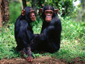 Two chimpanzees sitting together in a green forest. — Howler Monkey Picture