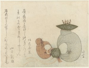Monkey Dolls by Katsushika Hokusai, created 1800, in paper; color woodcut; blind-stamped. Download this artwork as a high-resolution wallpaper for desktop, tabl — Katsushika Hokusai Wallpaper