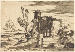 Monumental Entry by Louis Gabriel Moreau, in etching. Download this artwork as a high-resolution wallpaper for desktop, tablet, or mobile. — Louis Gabriel Moreau Wallpaper