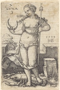 Moon by Hans Sebald Beham, created 1539, in engraving. Download this artwork as a high-resolution wallpaper for desktop, tablet, or mobile. — Hans Sebald Beham Wallpaper