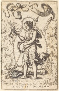 Moon by Theodor de Bry, created c. 1570/1598, in engraving. Download this artwork as a high-resolution wallpaper for desktop, tablet, or mobile. — Theodor de Bry Wallpaper