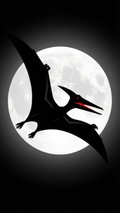 Un fondo de pantalla vectorial minimalista de una silueta de pteranodonte contra la luna, moderno y limpio.