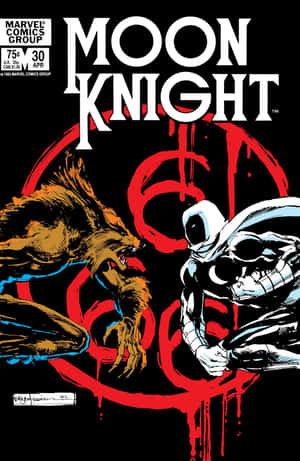 Moon Knight in white suit confronts a snarling beast with red circles on black background. — Batman Silhouette Wallpaper
