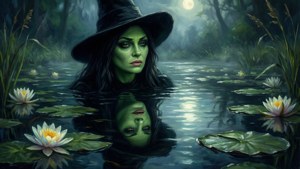 Melankolsk impresjonistisk scene av Elphaba ved en dam