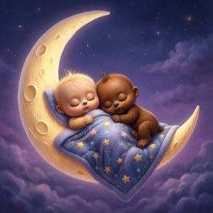 Bubu e Dudu dormono pacificamente su una mezzaluna.
