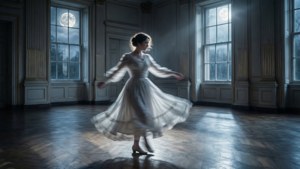 Virginia Woolf danser alene i et månebelyst tomt balsal.