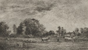 Moonrise by Charles-François Daubigny, created 1861, in etching and drypoint. Download this artwork as a high-resolution wallpaper for desktop, tablet, or mobil — Auguste Delâtre Wallpaper