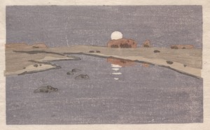 Moonrise by Arthur Wesley Dow, created c. 1915, in color woodcut. Download this artwork as a high-resolution wallpaper for desktop, tablet, or mobile.