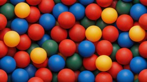 Pola berulang dari bola ping pong berwarna-warni sebagai wallpaper mosaik.
