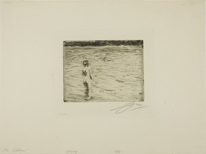 Mother Bathing by Anders Zorn, created 1894, in Etching on ivory laid paper. Download this artwork as a high-resolution wallpaper for desktop, tablet, or mobile — Painting Picture