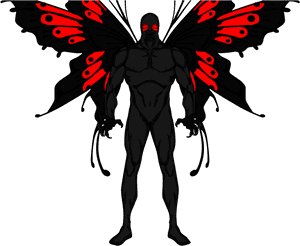 Eine dunkle humanoide Figur mit Schmetterlingsflügeln und glühenden roten Augen. — Mothman Wallpaper