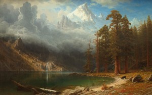 Mount Corcoran by Albert Bierstadt, created c. 1876-1877, in oil on canvas. Download this artwork as a high-resolution wallpaper for desktop, tablet, or mobile.