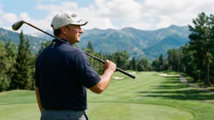 Rocco Mediate menikmati pemandangan gunung yang menakjubkan dari fairway.